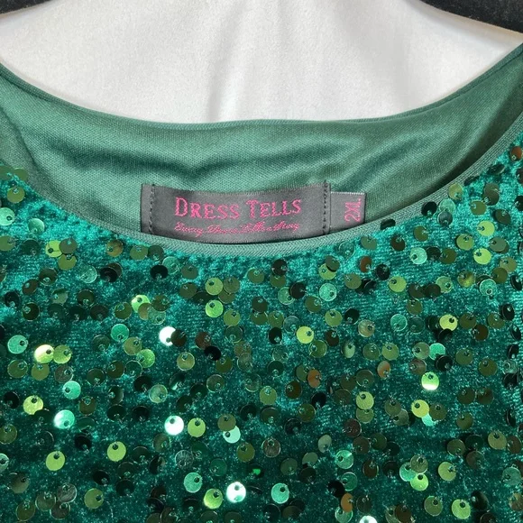 NWOT St Patrick Day Dress Tells Emerald Green High Low Sequin Velvet Dress 2XL - Picture 4 of 6